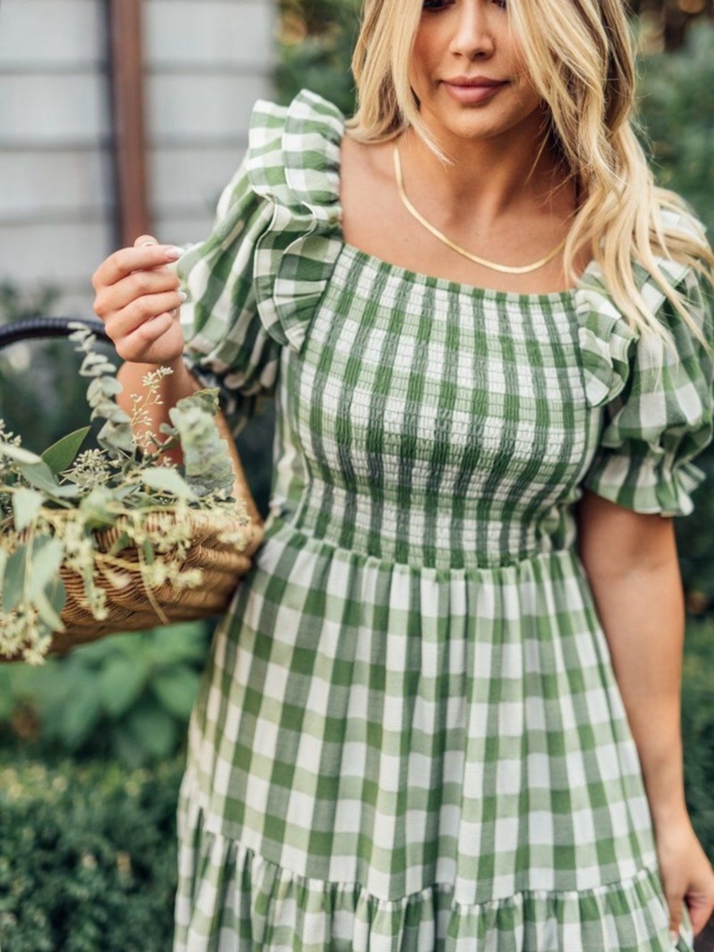 JessaKae Green and White Gingham Smocked Maxi Dress ~ Large